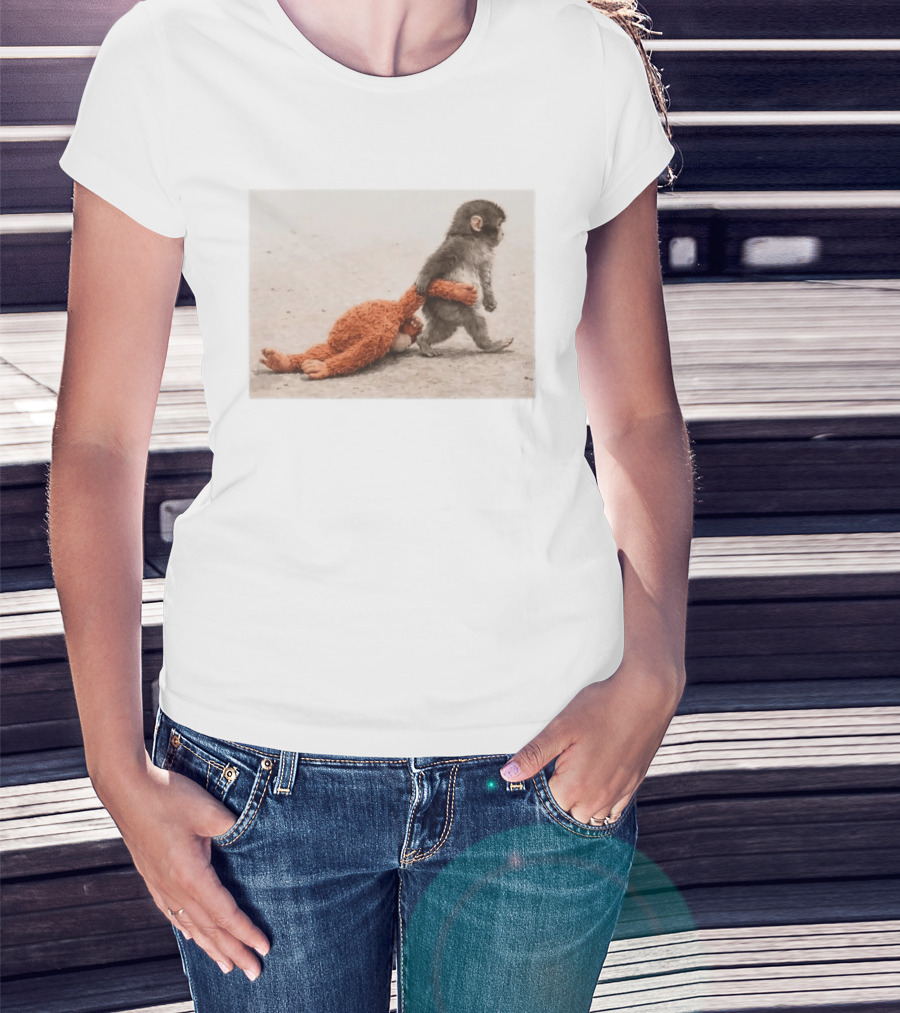 Punch The Monkey Carrying Stuffed Toy Monkey T-Shirt