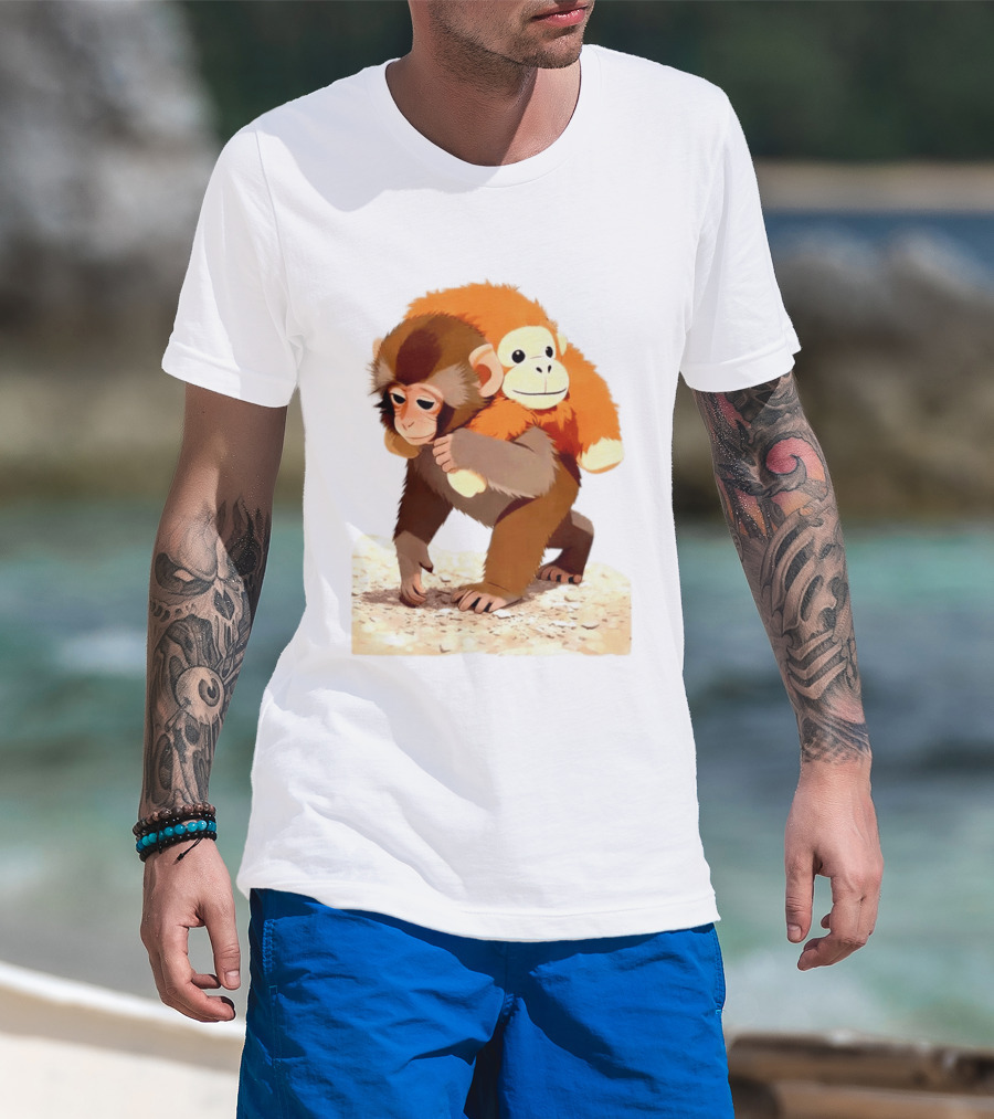 Save Punch Baby Monkey Plush Lonely Monkey Holding Toy T-Shirt