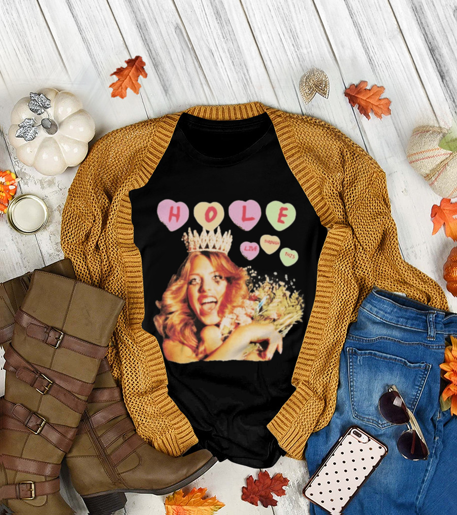 Hole Live Through This Candies Heart Vintage Style Crown and Flowers T-Shirt