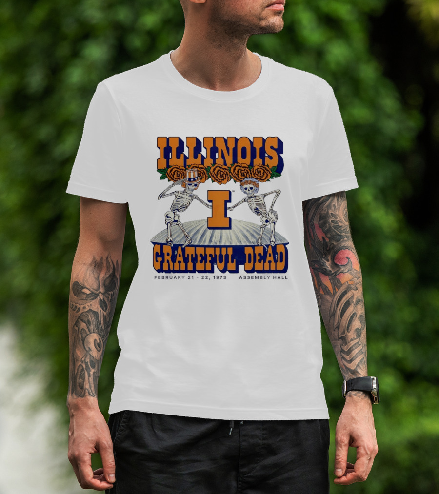 Illinois Grateful Dead February 21 23 1973 Assembly Hall Skeletons And Roses T-Shirt