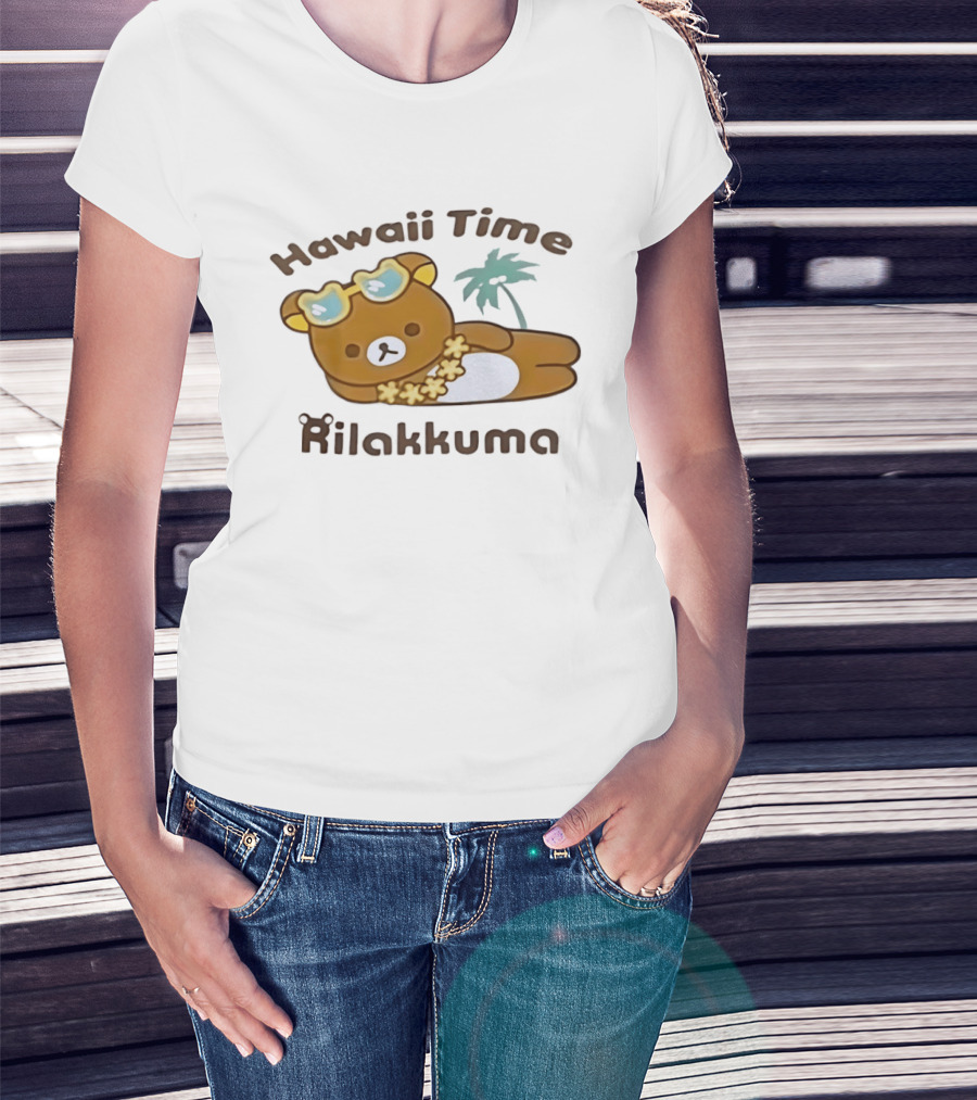 Hawaii Time Rilakkuma Relaxing With Sunglasses And Palm Tree T-Shirt