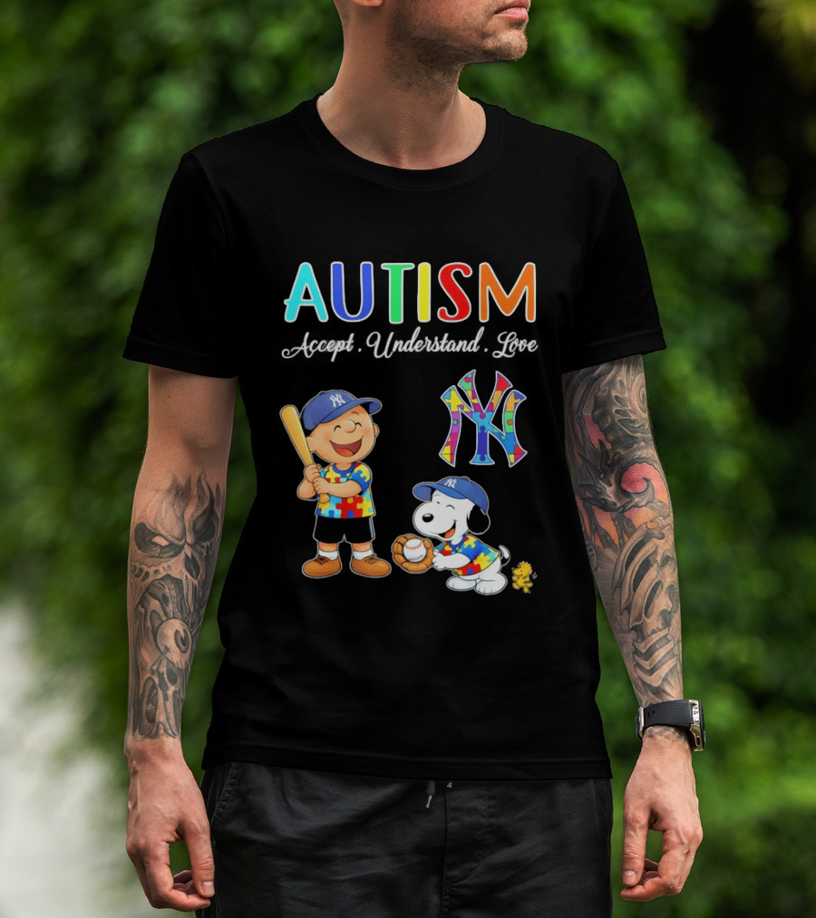 Charlie Brown Snoopy New York Yankees Autism Accept Understand Love T-Shirt