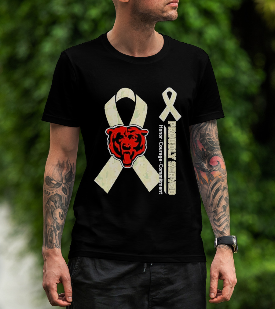 Chicago Bears Proudly Served Honor Courage Commitment Support Ribbon T-Shirt