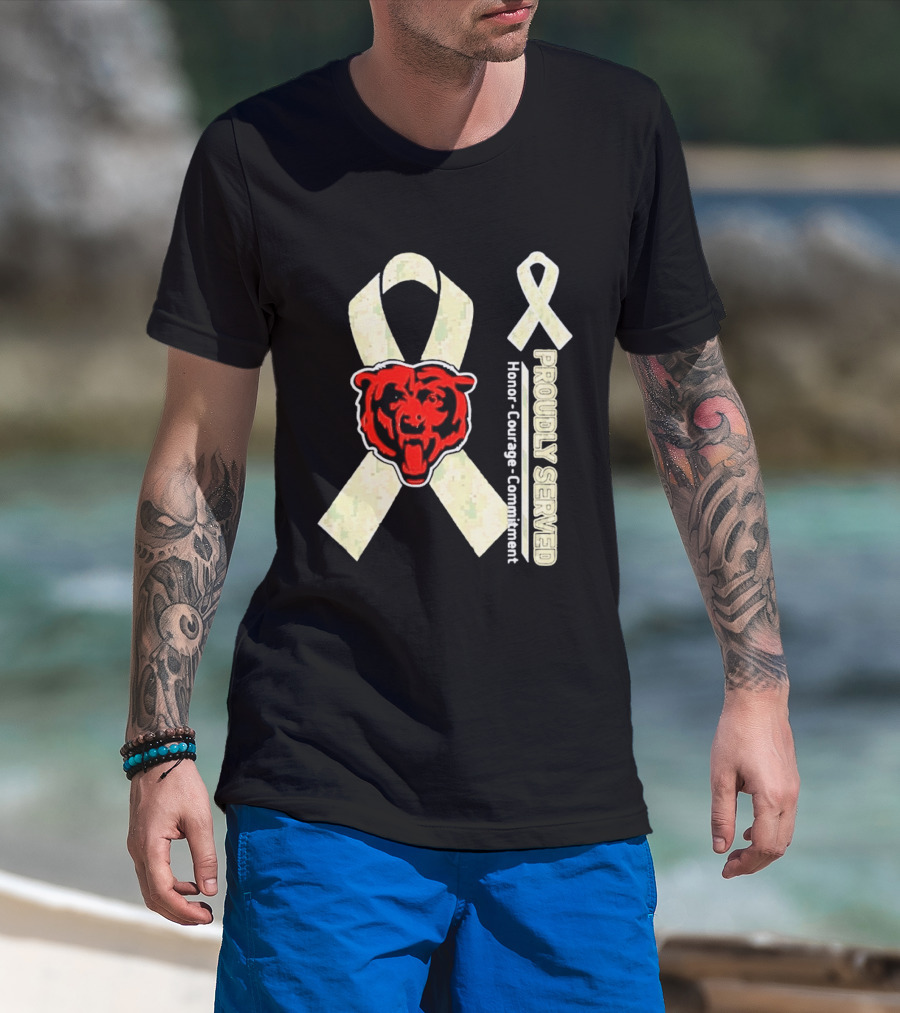 Chicago Bears Proudly Served Honor Courage Commitment Support Ribbon T-Shirt