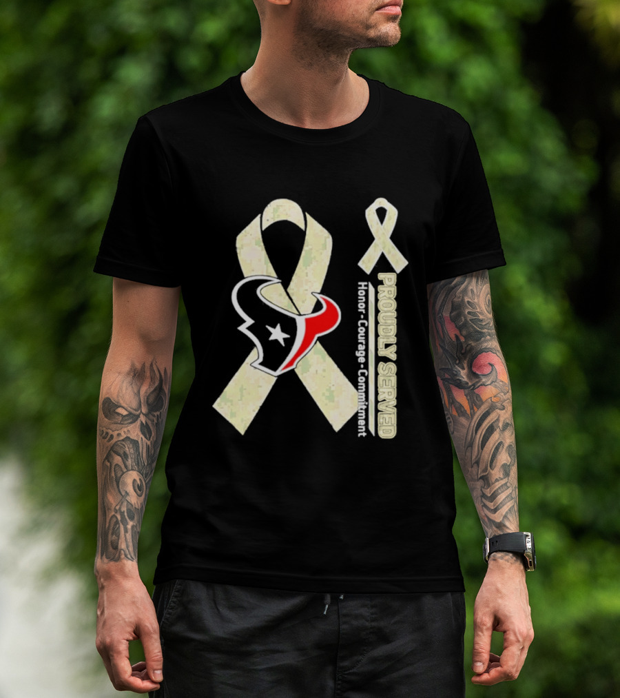 Houston Texans Camo Ribbon Proudly Served Honor Courage Commitment T-Shirt