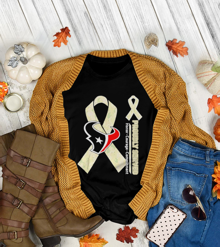 Houston Texans Camo Ribbon Proudly Served Honor Courage Commitment T-Shirt
