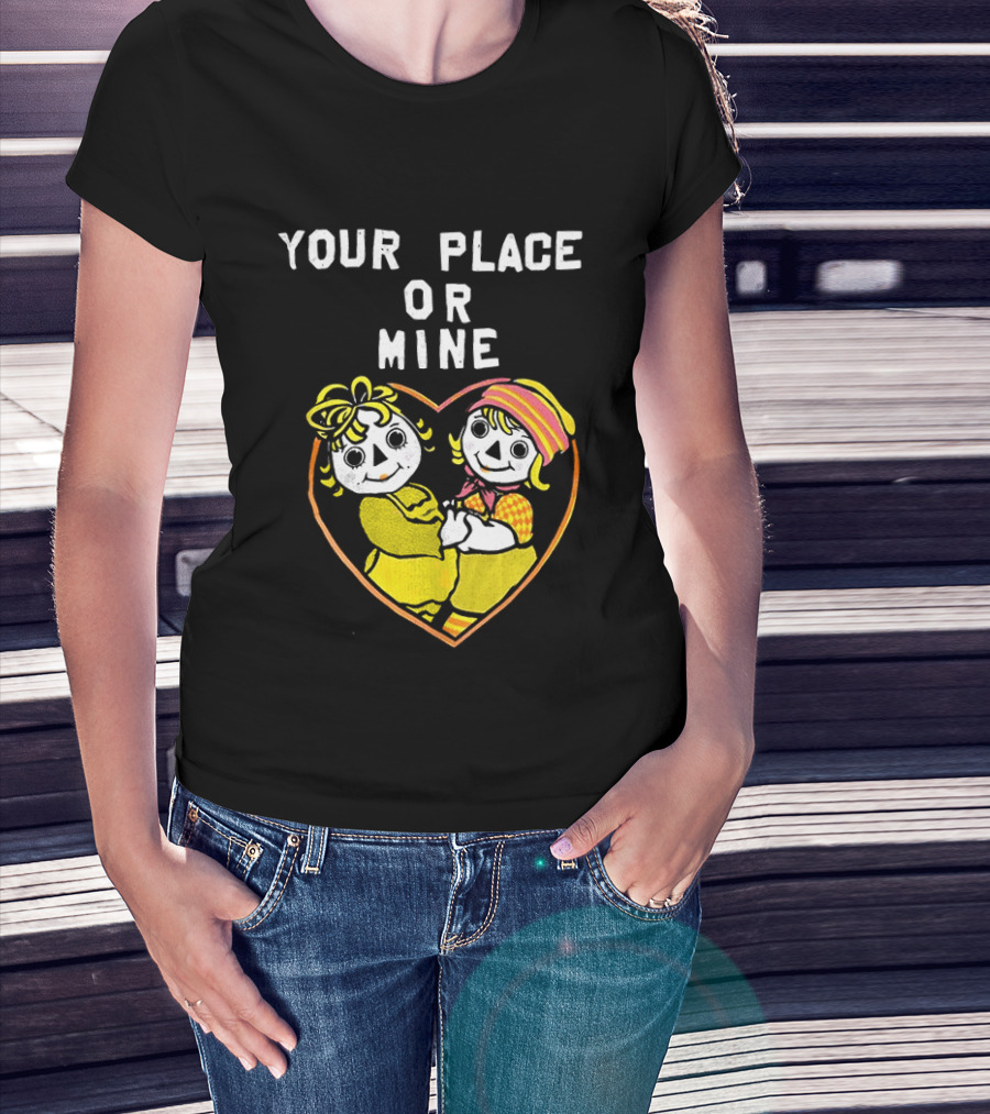 Your Place Or Mine Romantic Cartoon Couple In Heart T-Shirt