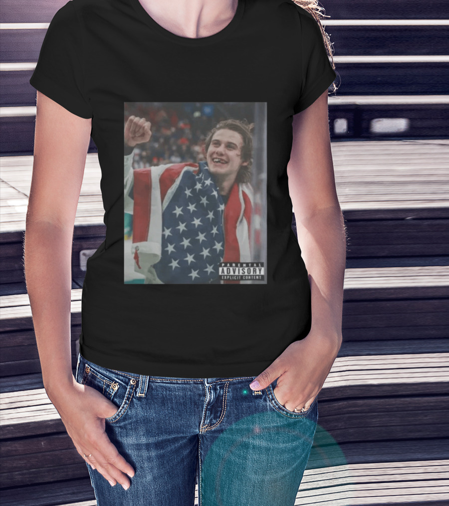 Parental Advisory USA Flag Jack Hughes Lost Teeth T-Shirt