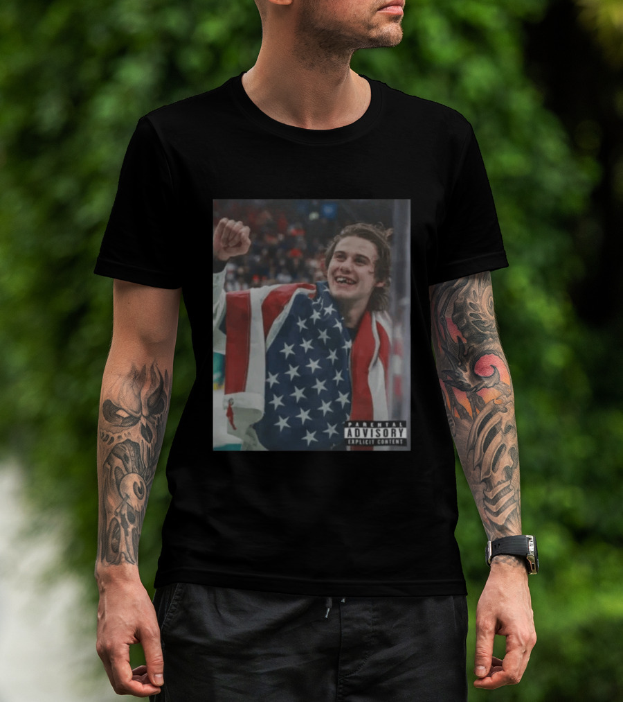 Parental Advisory USA Flag Jack Hughes Lost Teeth T-Shirt