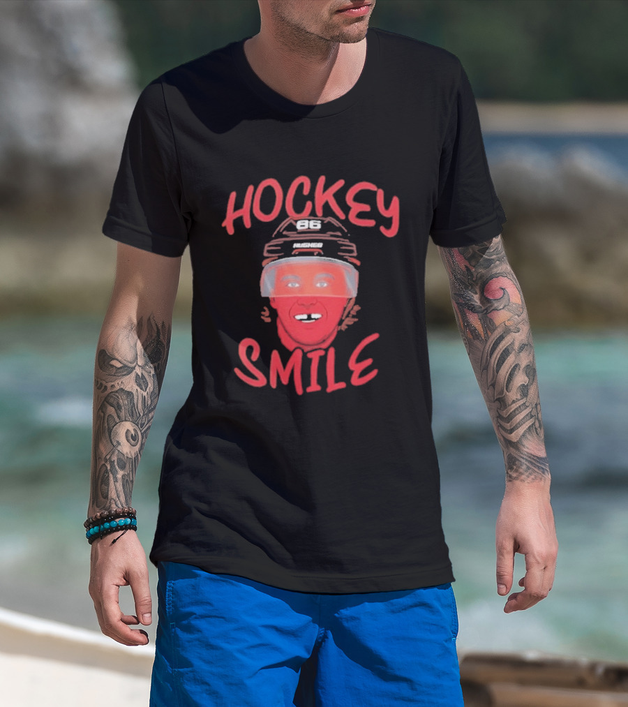 Jack Hughes Hockey Smile Team USA Helmet T-Shirt