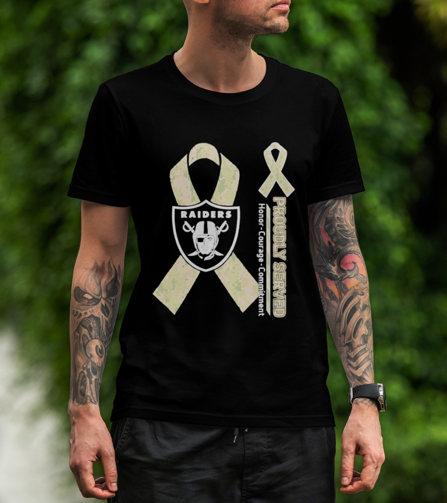 Las Vegas Raiders Camouflage Ribbon Proudly Served Honor Courage Commitment T-Shirt
