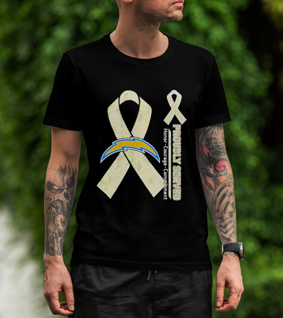 Los Angeles Chargers Proudly Served Honor Courage Commitment Ribbon T-Shirt