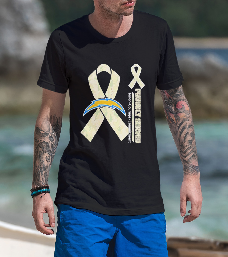 Los Angeles Chargers Proudly Served Honor Courage Commitment Ribbon T-Shirt