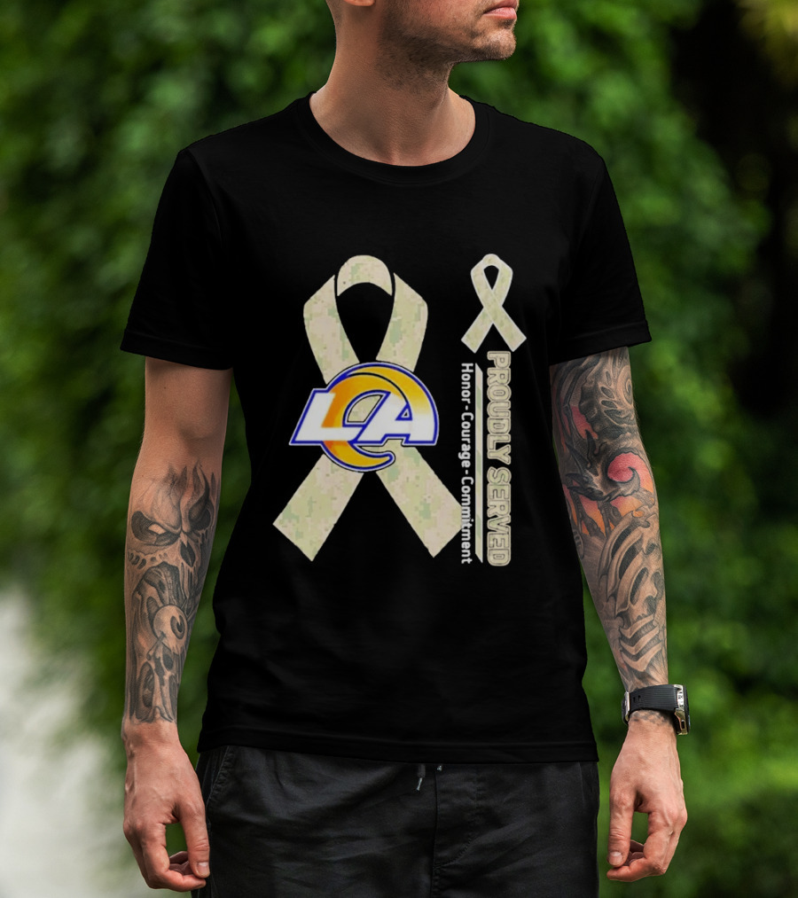 Los Angeles Rams Proudly Served Honor Courage Commitment Ribbon T-Shirt