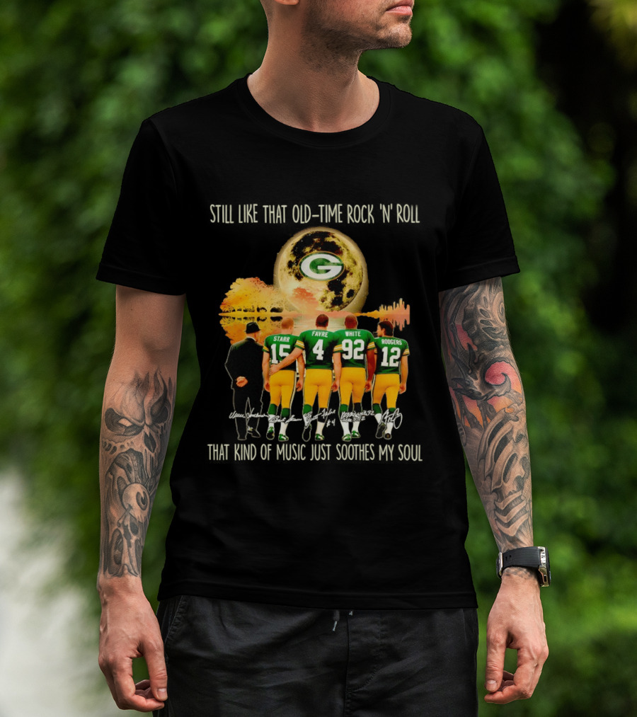 Green Bay Packers Starr Favre White Rodgers Old Time Rock 'n' Roll T-Shirt