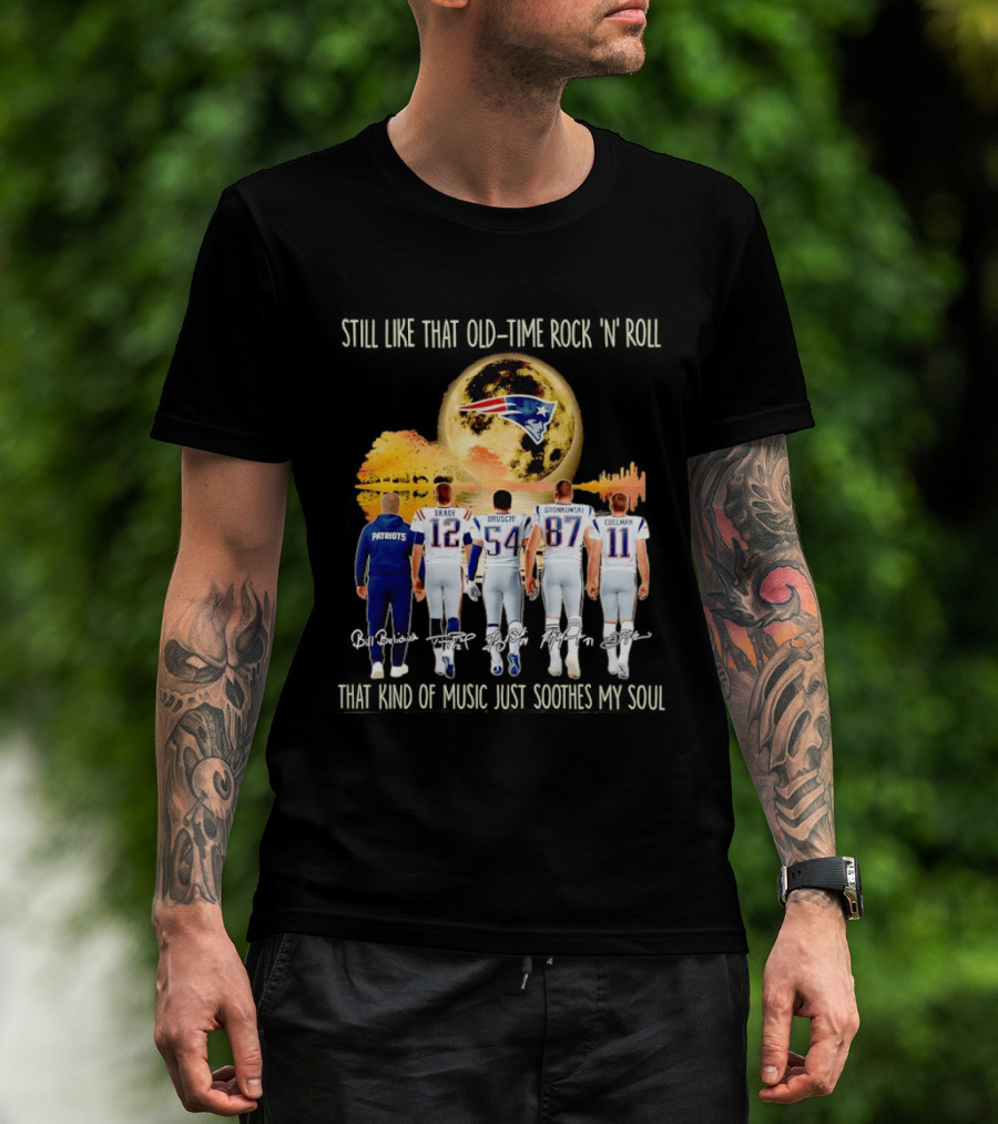 Patriots Brady Bruschi Gronkowski Edelman Old Time Rock 'n' Roll Moon T-Shirt