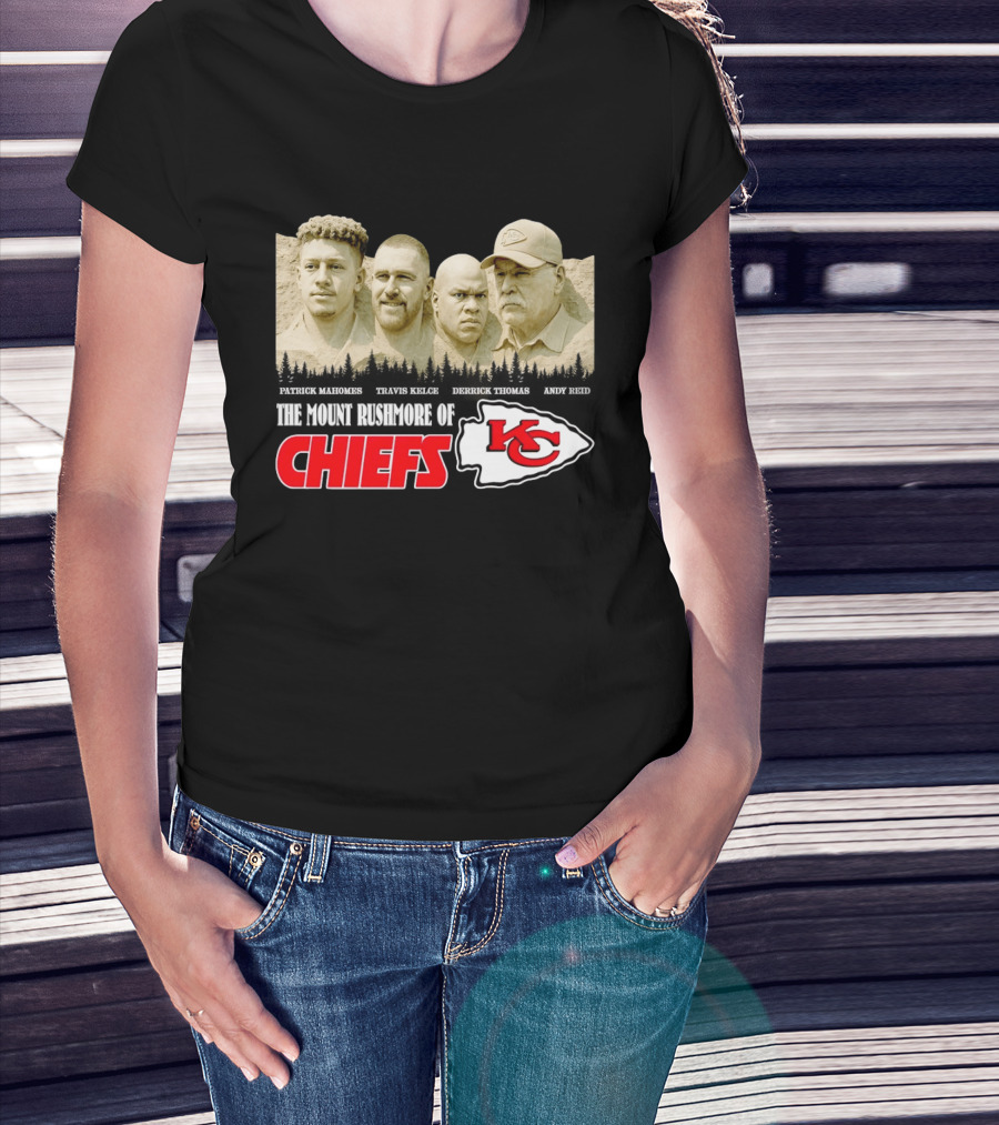Patrick Mahomes Travis Kelce Derrick Thomas Andy Reid Kansas City Chiefs Mount Rushmore T-Shirt