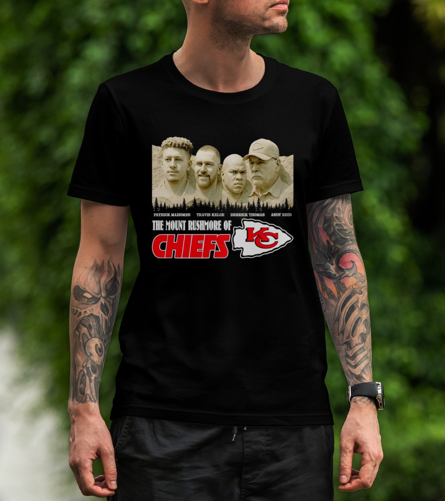 Patrick Mahomes Travis Kelce Derrick Thomas Andy Reid Kansas City Chiefs Mount Rushmore T-Shirt