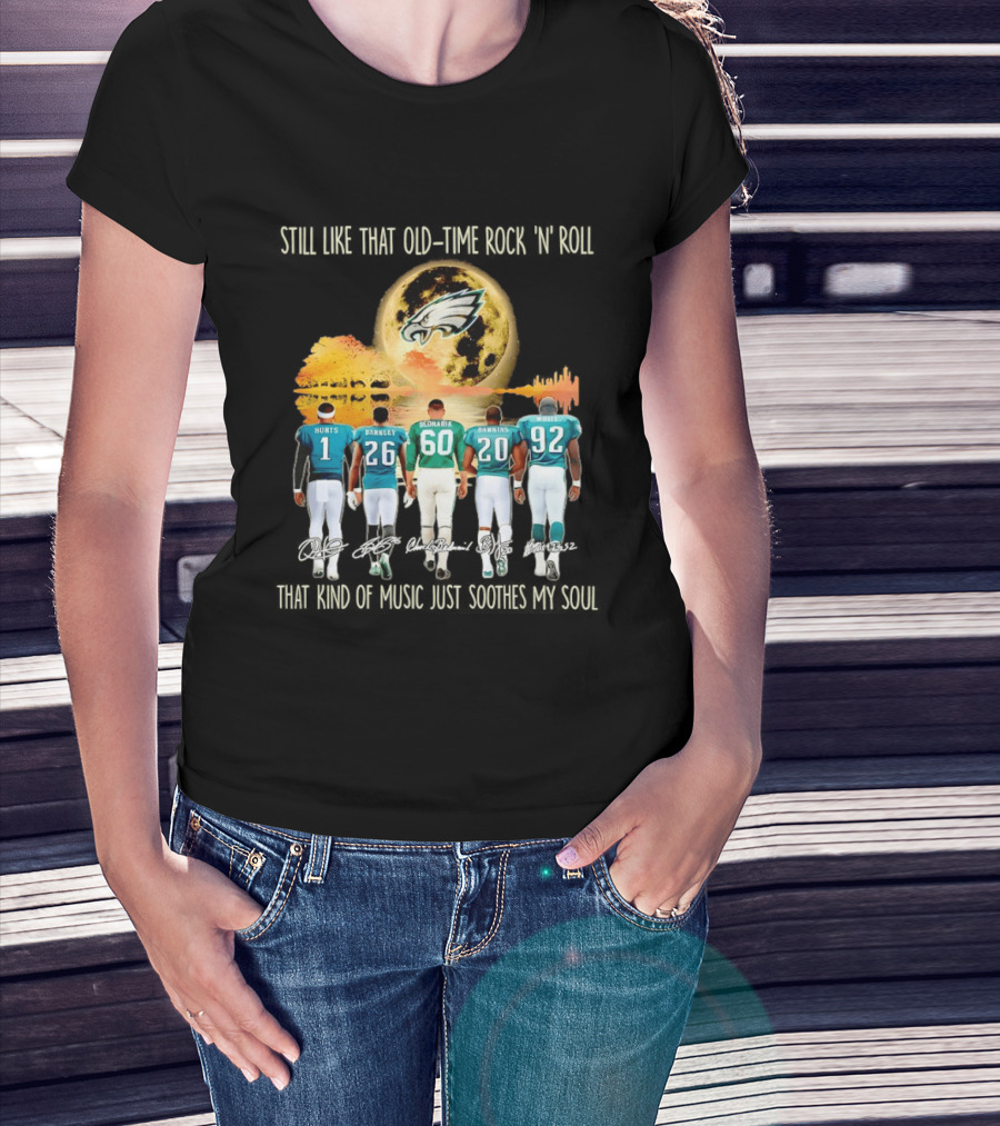 Philadelphia Eagles Players Hurts Barkley Dickerson Dawkins White Old Time Rock 'n' Roll T-Shirt