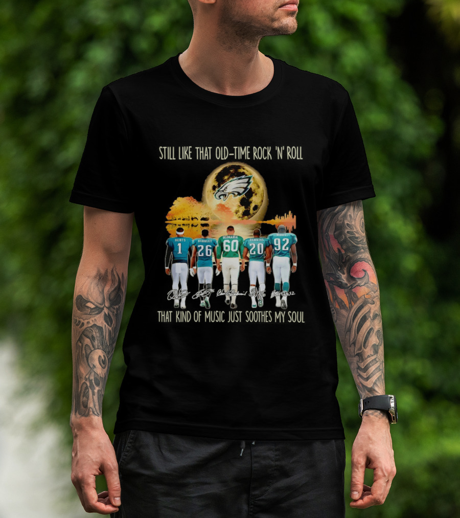 Philadelphia Eagles Players Hurts Barkley Dickerson Dawkins White Old Time Rock 'n' Roll T-Shirt