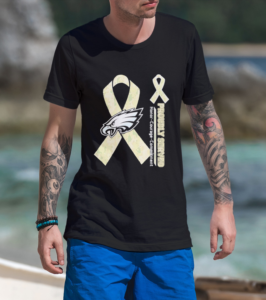 Philadelphia Eagles Proudly Served Camo Ribbon Honor Courage Commitment T-Shirt