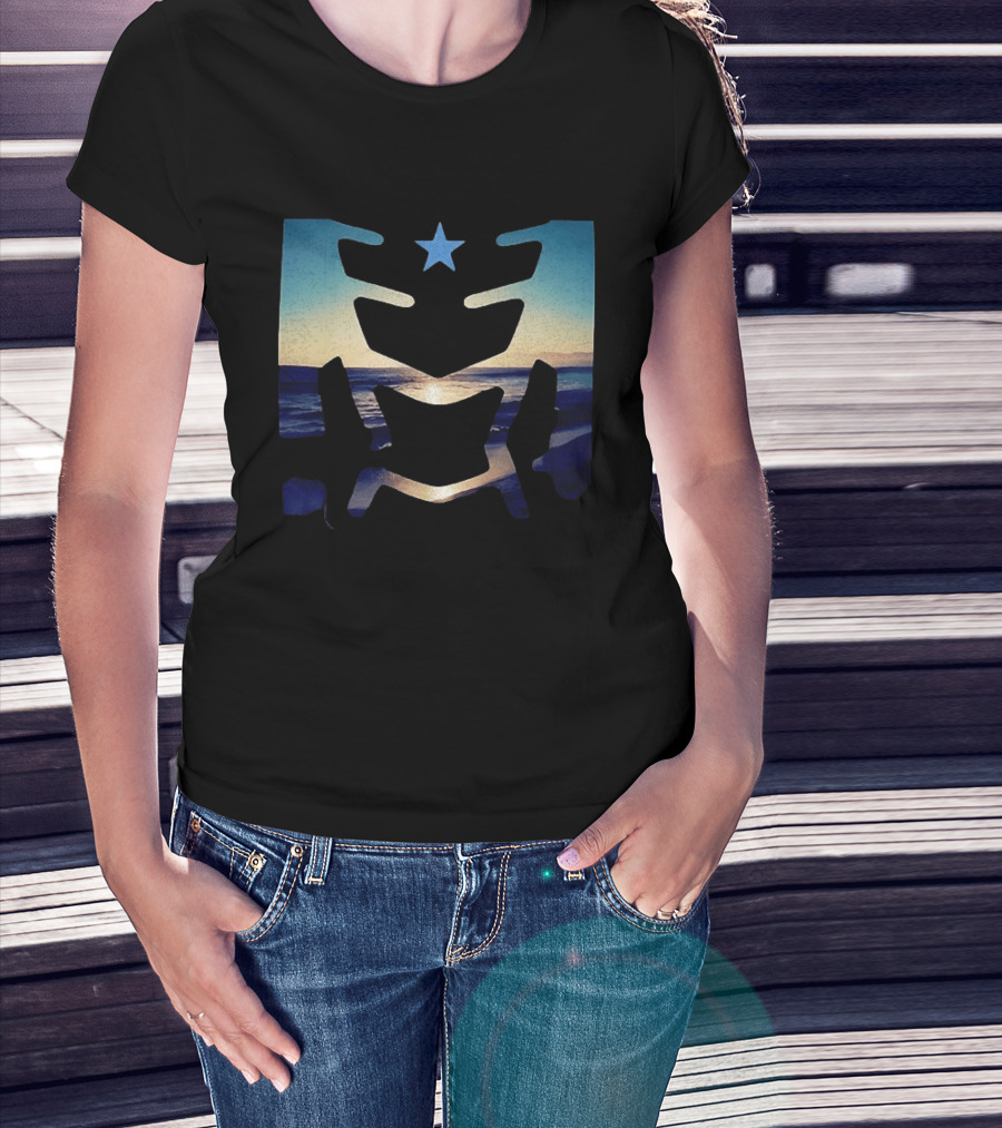 Sunset Ocean Waves With Blue Star T-Shirt