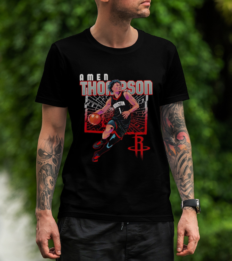 Amen Thompson 1 Houston Rockets Basketball Player Action T-Shirt