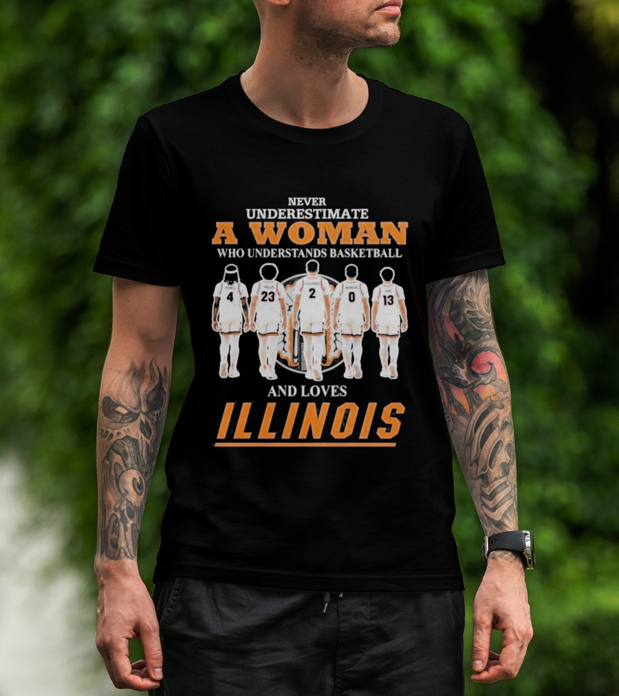 Never Underestimate A Woman Who Understands Basketball And Loves Illinois T-Shirt