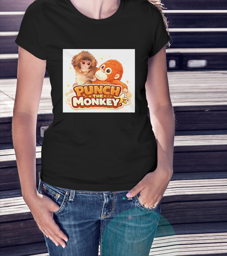 Punch The Monkey Hugging Stuffed Toy Monkey T-Shirt