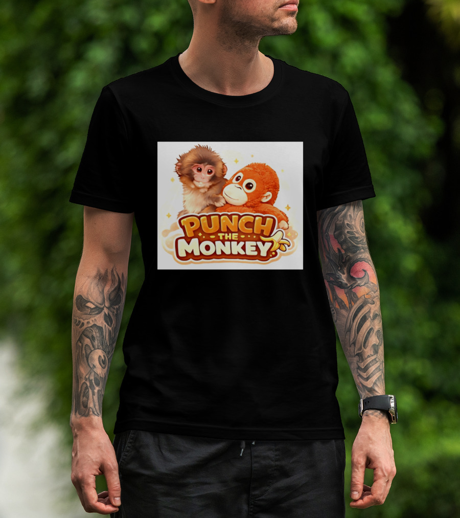 Punch The Monkey Hugging Stuffed Toy Monkey T-Shirt