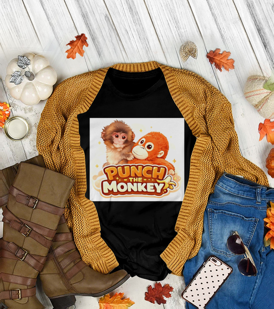 Punch The Monkey Hugging Stuffed Toy Monkey T-Shirt