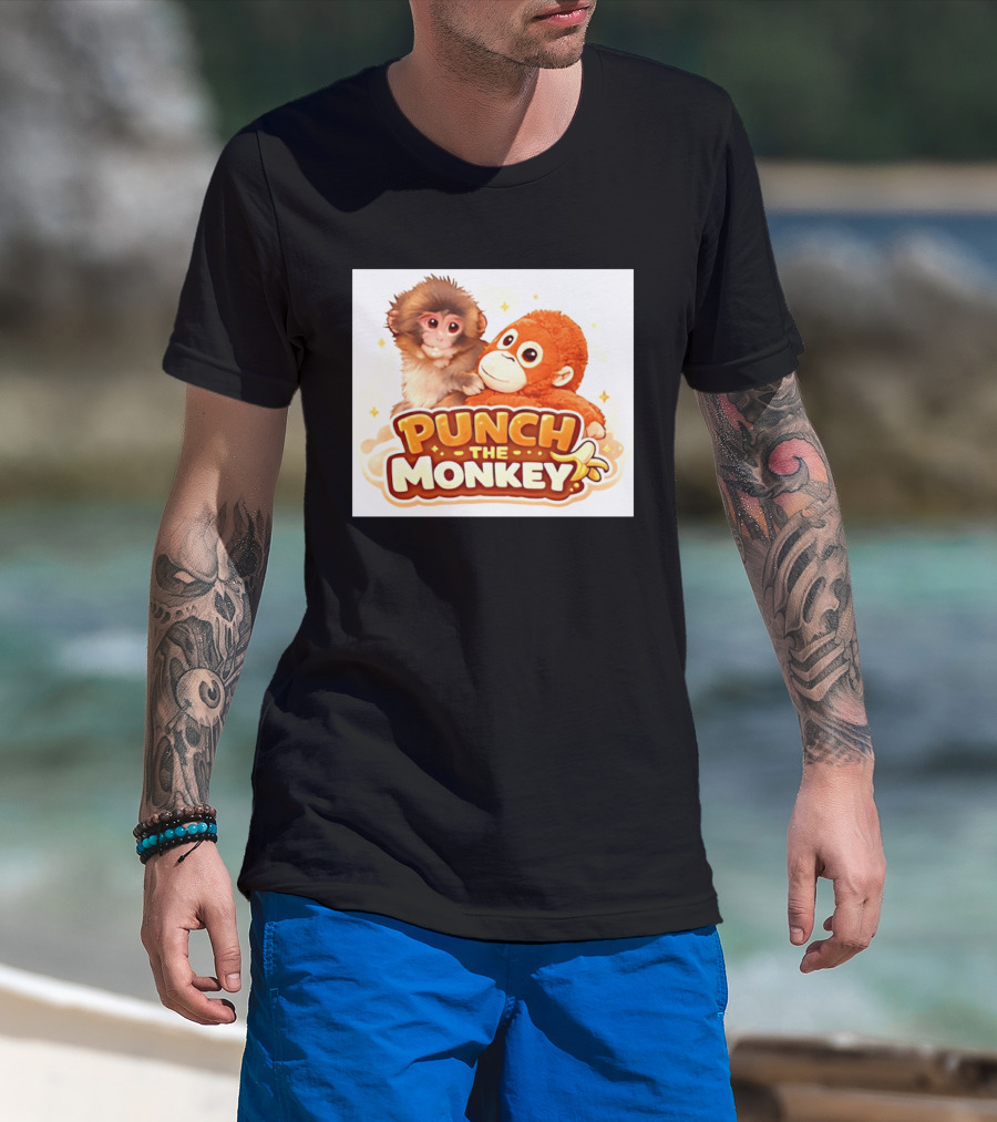 Punch The Monkey Hugging Stuffed Toy Monkey T-Shirt