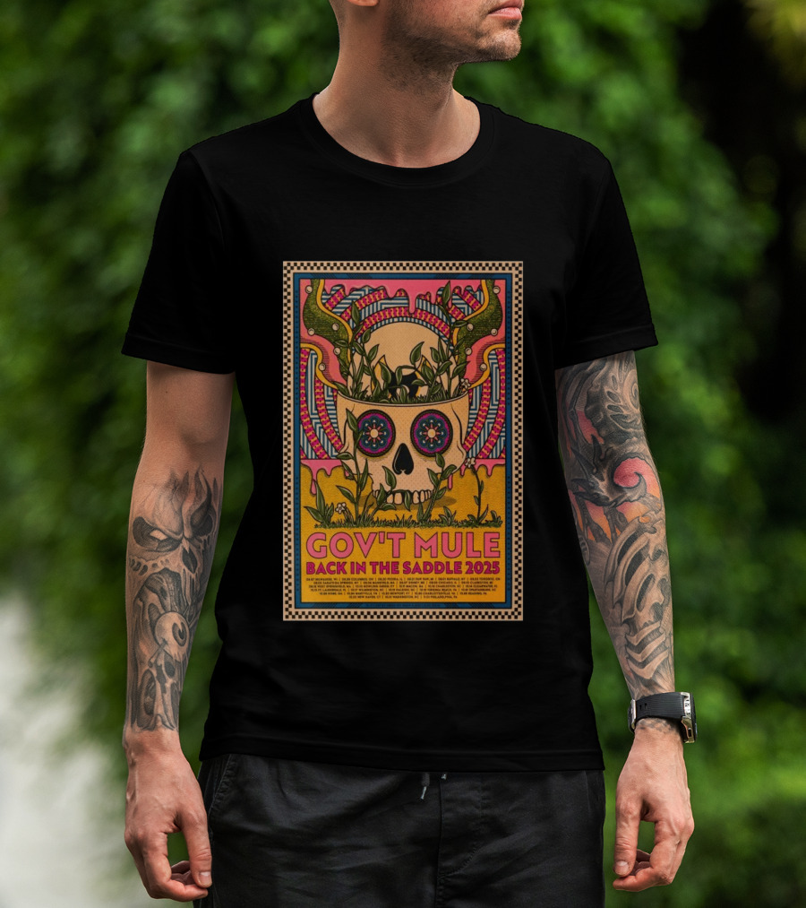 Gov't Mule 2025 Skull And Antlers Floral Concert T-Shirt