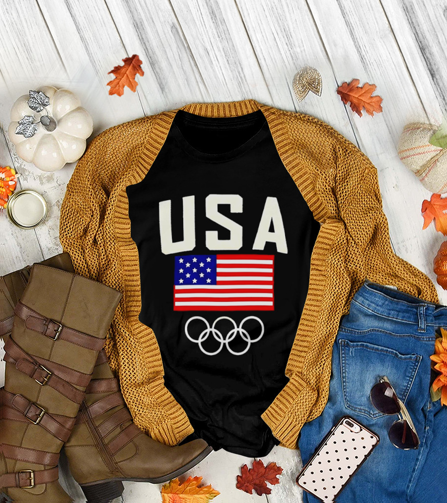 USA Flag Olympic Rings Team USA 2026 Gold T-Shirt