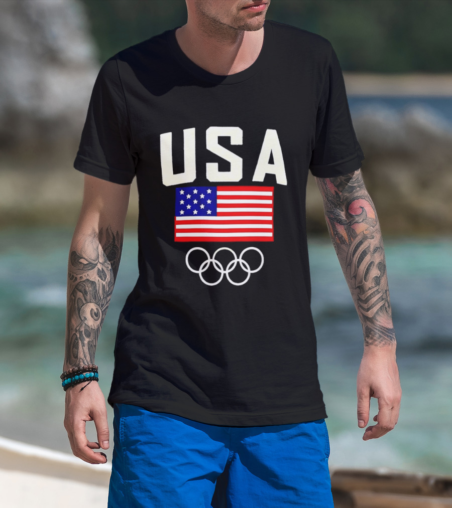 USA Flag Olympic Rings Team USA 2026 Gold T-Shirt