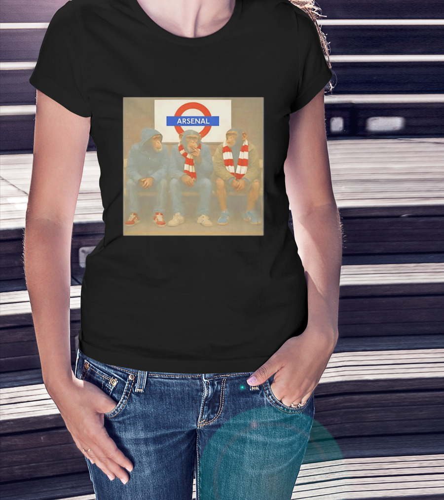 Arsenal Fans Chimpanzee Trio In London Underground Setting T-Shirt