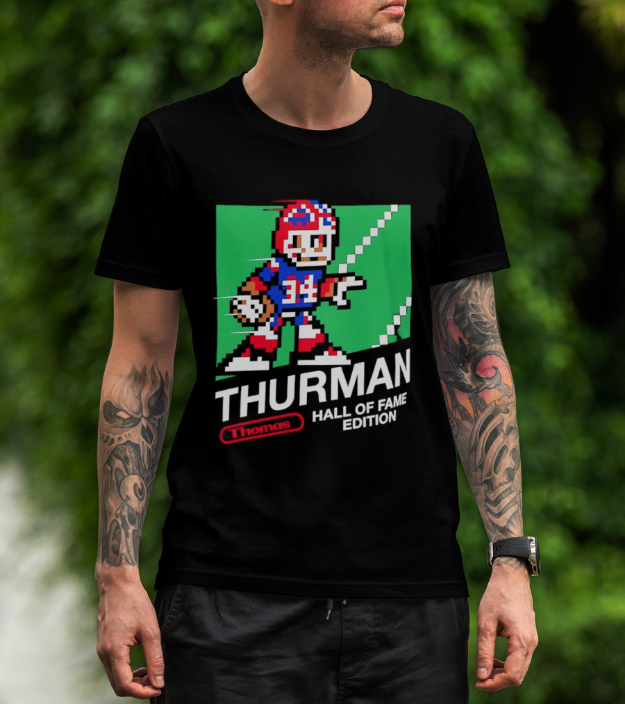 Thurman 34 Hall Of Fame Edition Buffalo Bills Pixel Art Retro Football T-Shirt