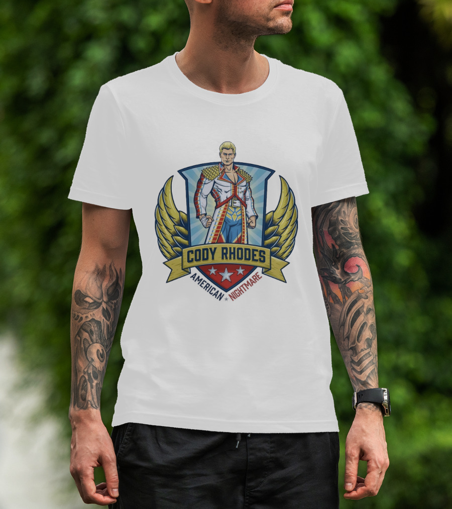 Cody Rhodes American Nightmare WWE Wings Emblem With Stars And Shield T-Shirt