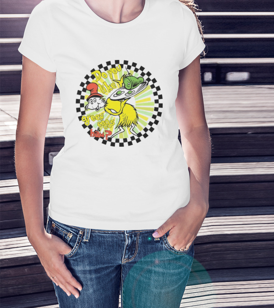Dr Seuss Do You Like Green Eggs And Ham Yellow Character Red Hat Fan T-Shirt