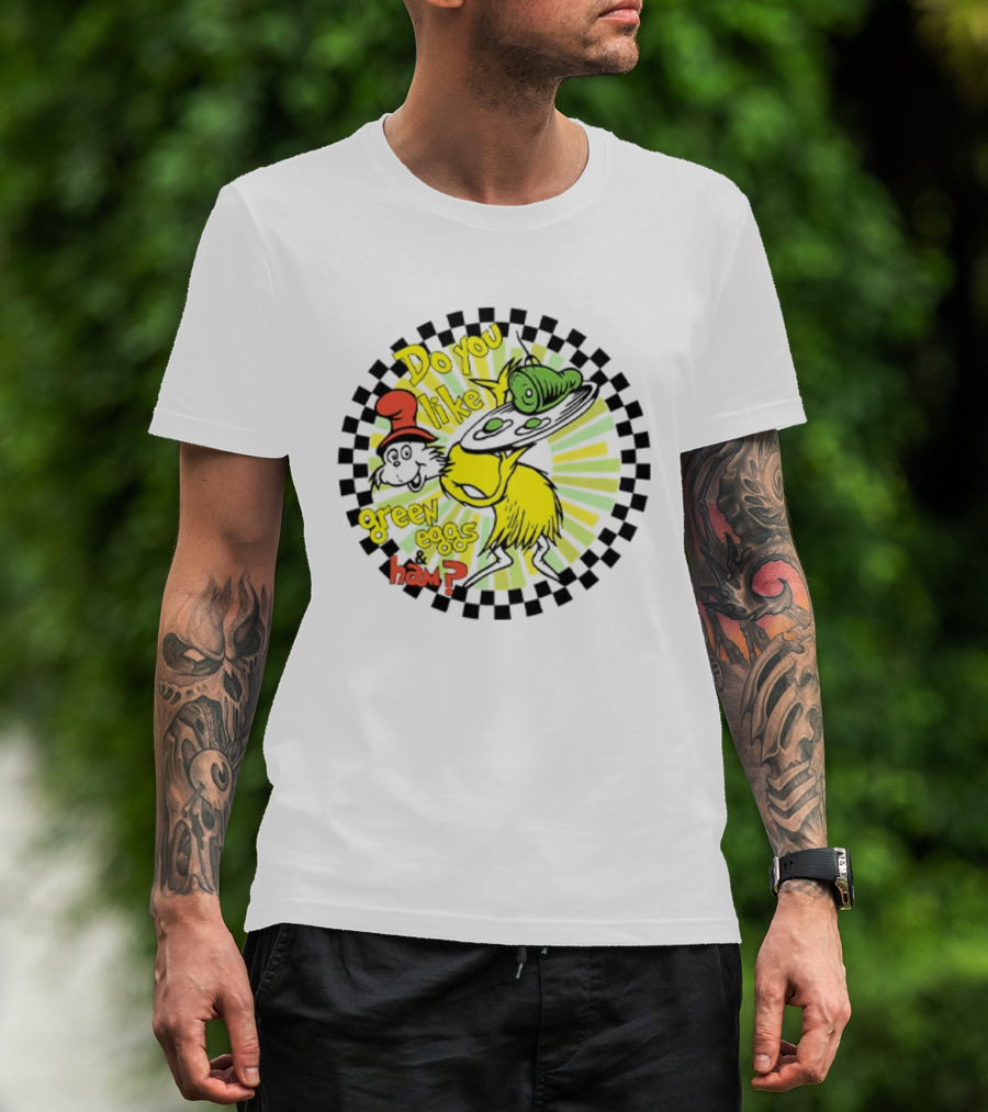 Dr Seuss Do You Like Green Eggs And Ham Yellow Character Red Hat Fan T-Shirt