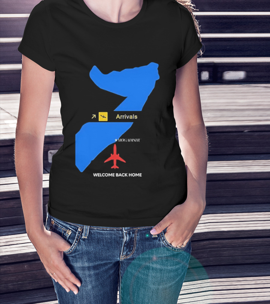 Arrivals Mogadishu Welcome Back Home Somalia Map Airplane T-Shirt