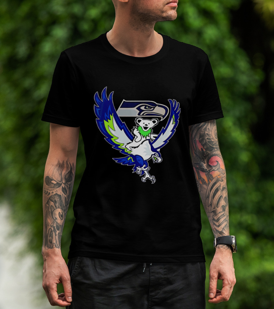 Seattle Seahawks Grateful Dead Bear Riding Seahawk Wings T-Shirt