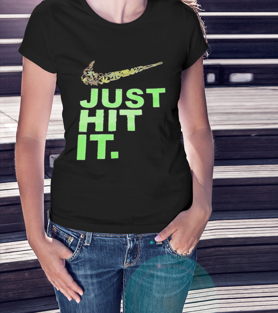 Just Hit It Classic Swoosh Flaming Bat Baseball T-Shirt