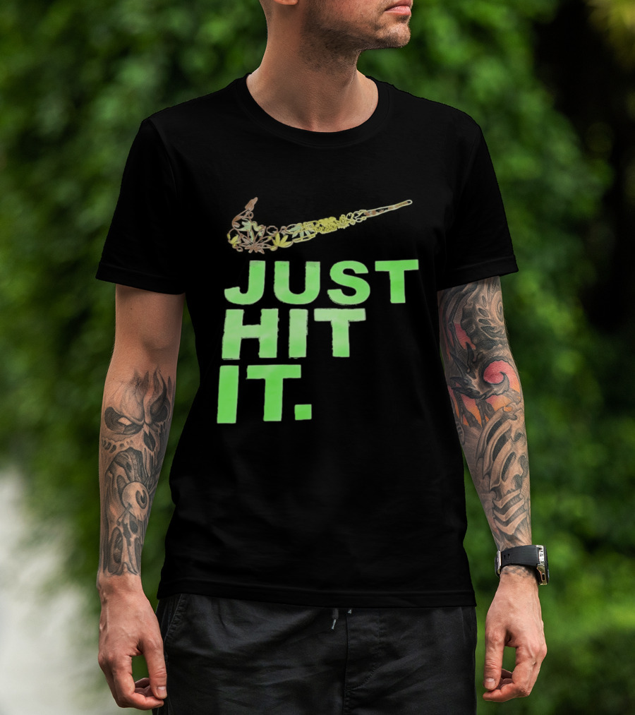 Just Hit It Classic Swoosh Flaming Bat Baseball T-Shirt