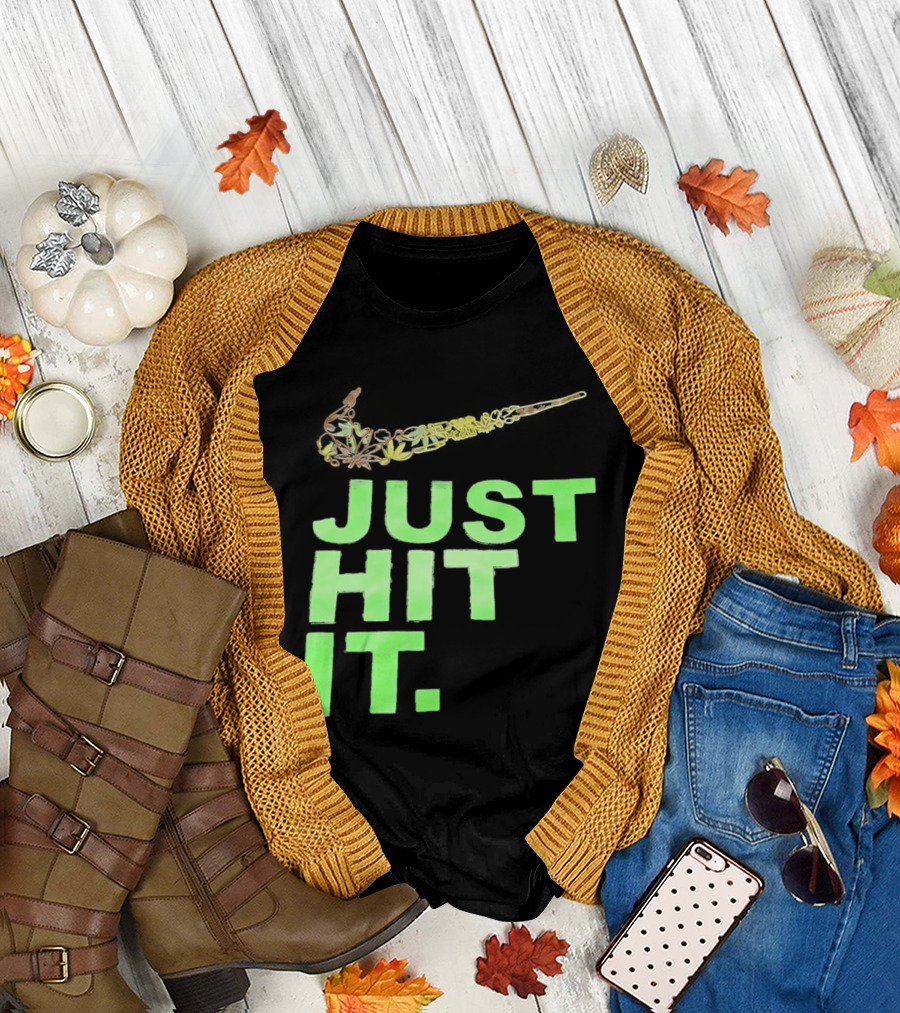Just Hit It Classic Swoosh Flaming Bat Baseball T-Shirt