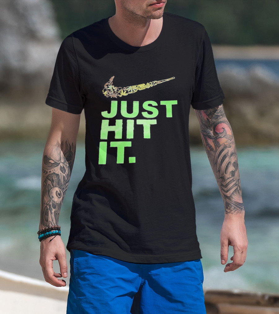 Just Hit It Classic Swoosh Flaming Bat Baseball T-Shirt