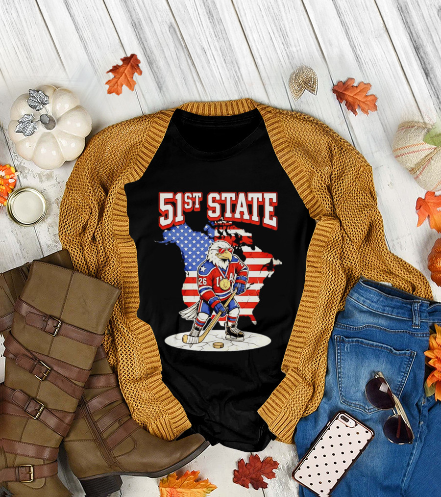 USA Team 51st State Hockey Eagle 26 Gold Medal T-Shirt