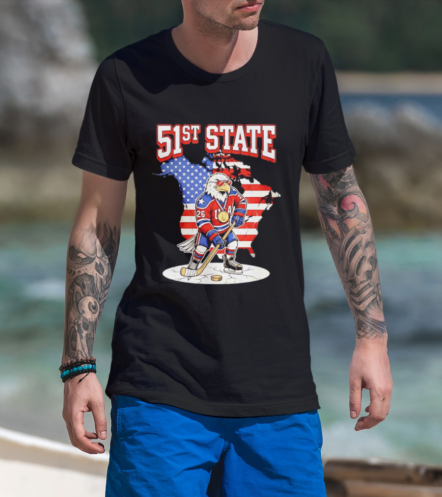 USA Team 51st State Hockey Eagle 26 Gold Medal T-Shirt
