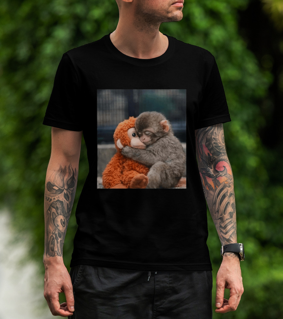 Punch Monkey Cute Baby Monkey Hugging Stuffed Toy T-Shirt