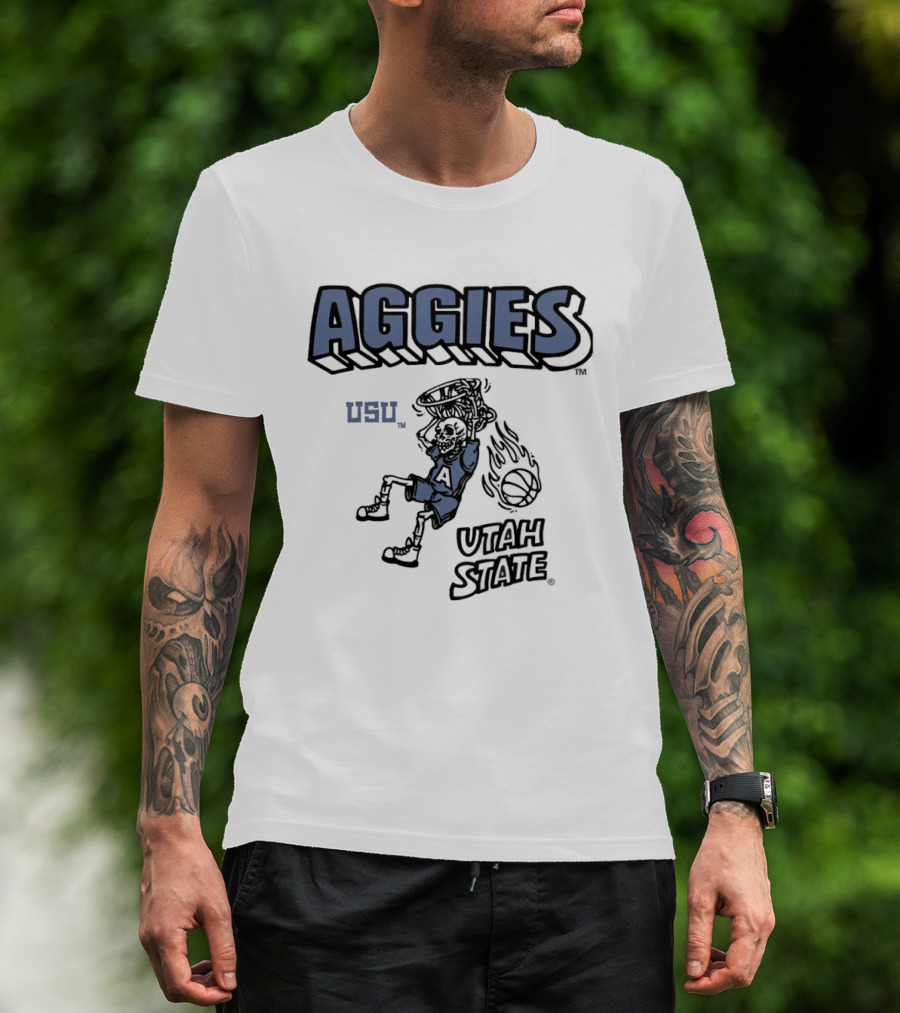 Utah State Aggies Skeleton USU Basketball Dunk T-Shirt
